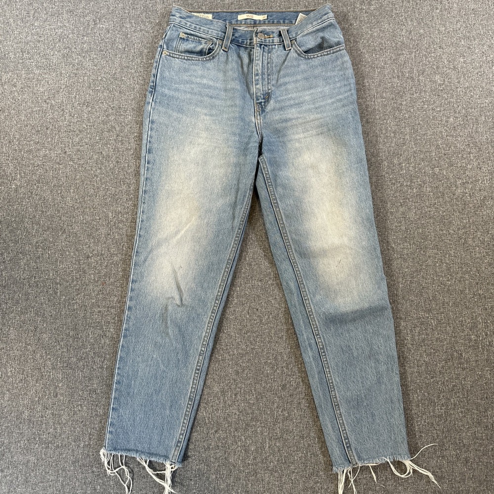 Levi's Mom Jeans 27 Womens High Rise Raw Hem Cropped Blue Denim Jeans